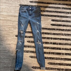 Women’s Distressed Blue Skinny Jeans - Classic Stretch Denim